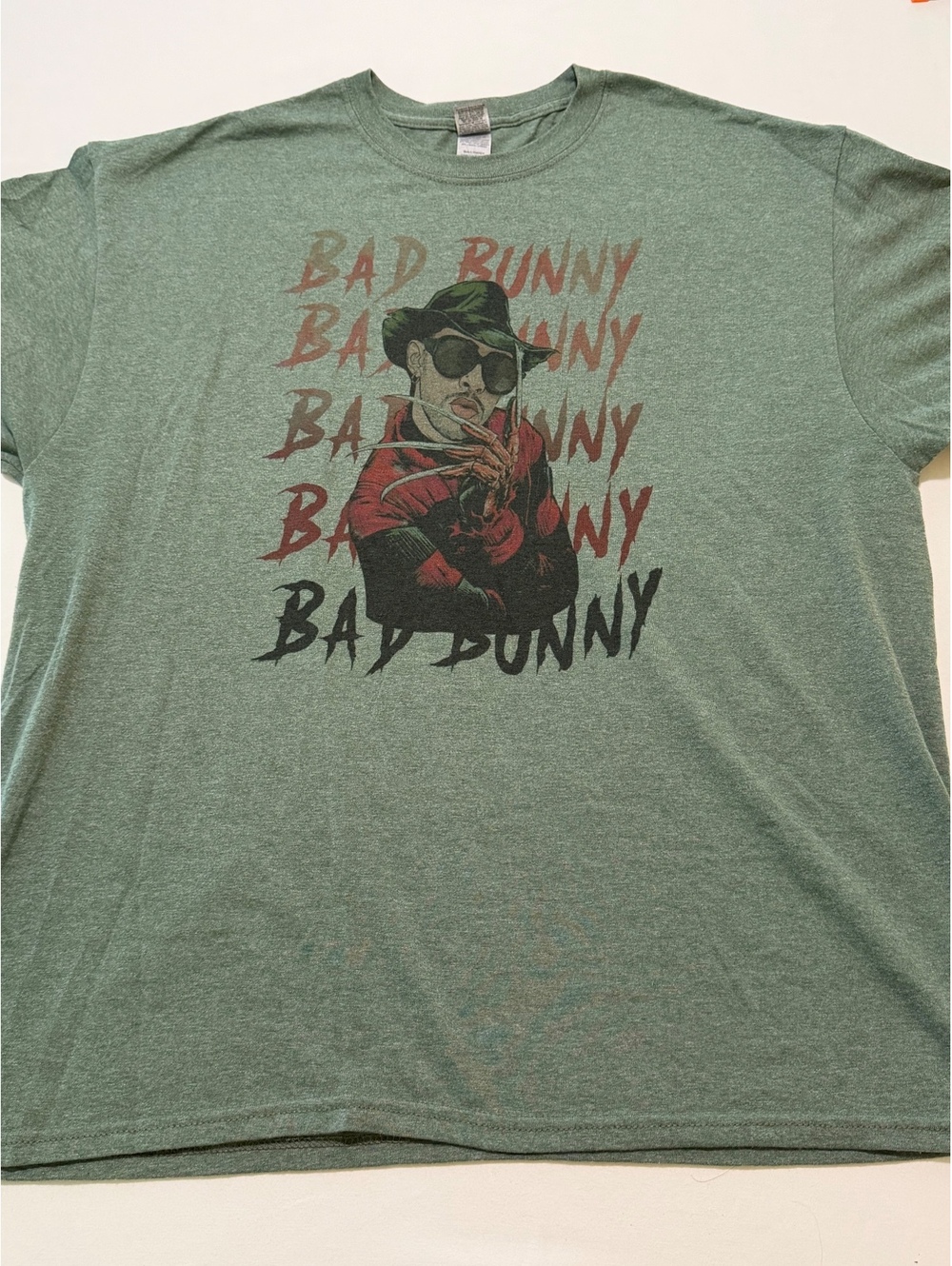 Bad Bunny Graphic T-Shirt XL Heavy Cotton Green